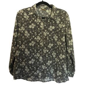 Lottery Vintage Patterned Button Down Women’s Blouse Lightweight Floral Striped